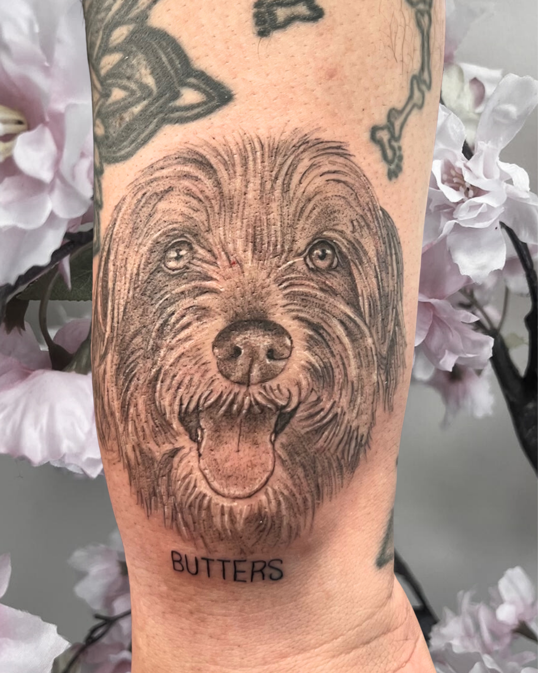 Realistic pet portrait of Butters the dog